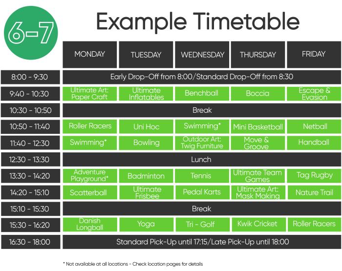 6-7 Years Sample Timetable