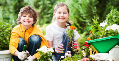 boy and girl gardening
