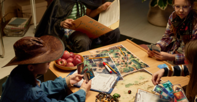 children playing a board game