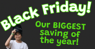 Black friday sale with boy in mask