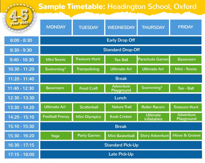 4 - 5 Years Timetable