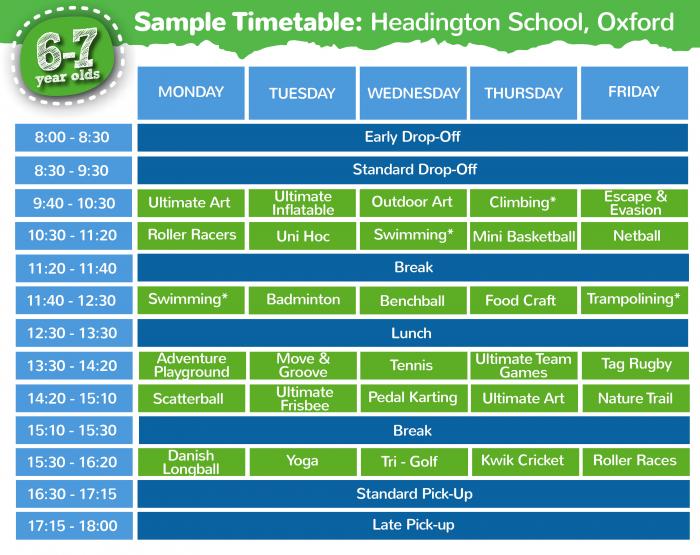 6 - 7 years timetable