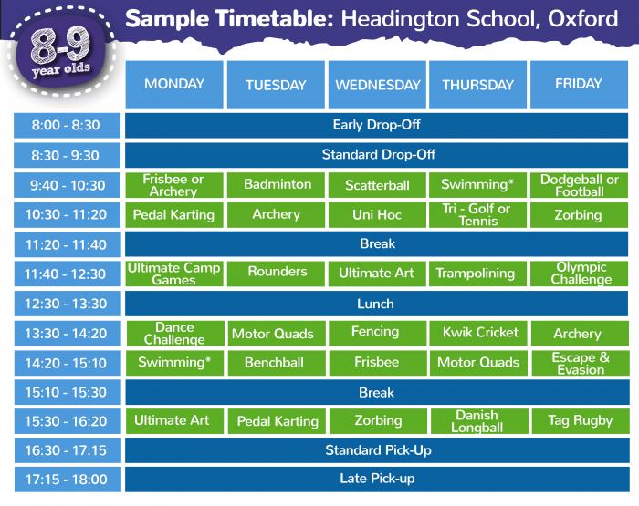 8 - 9 years timetable