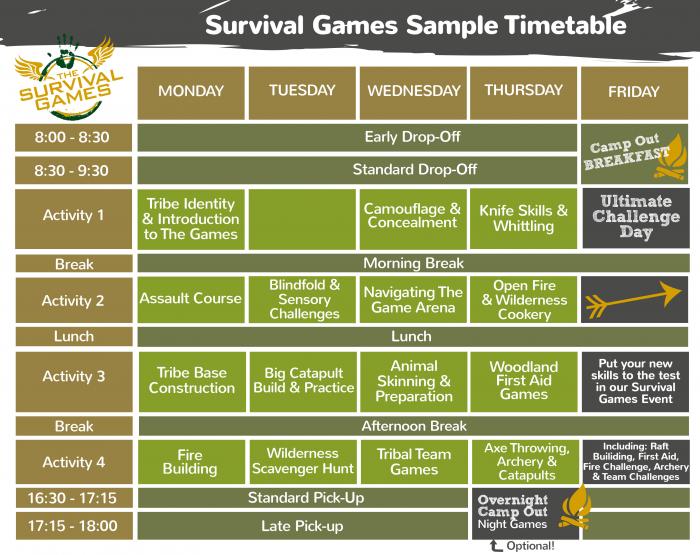 Survival Games Timetable