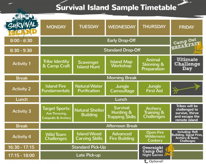 Survival Island Timetable