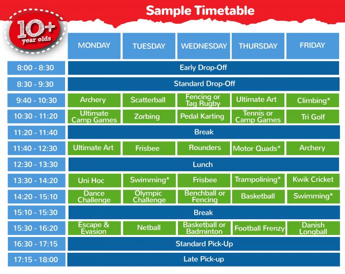 10 + Timetable