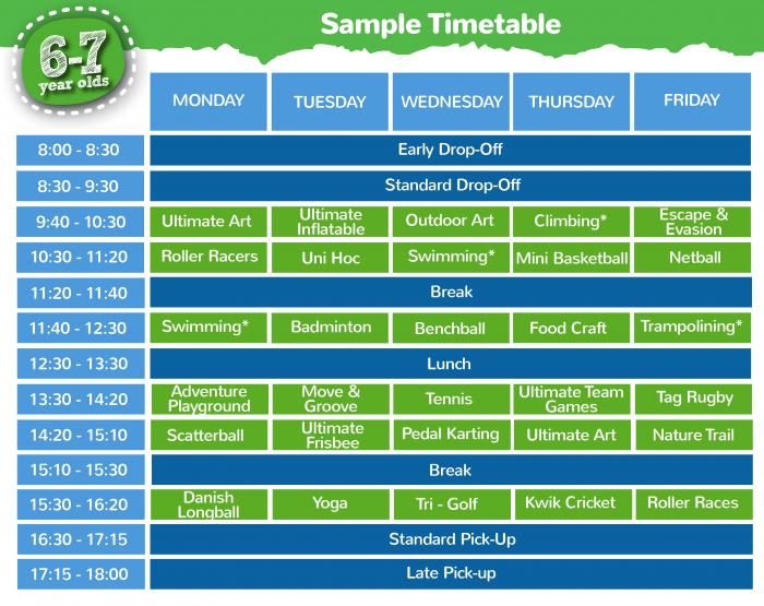 6 - 7 years timetable