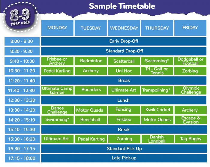 8 - 9 years timetable
