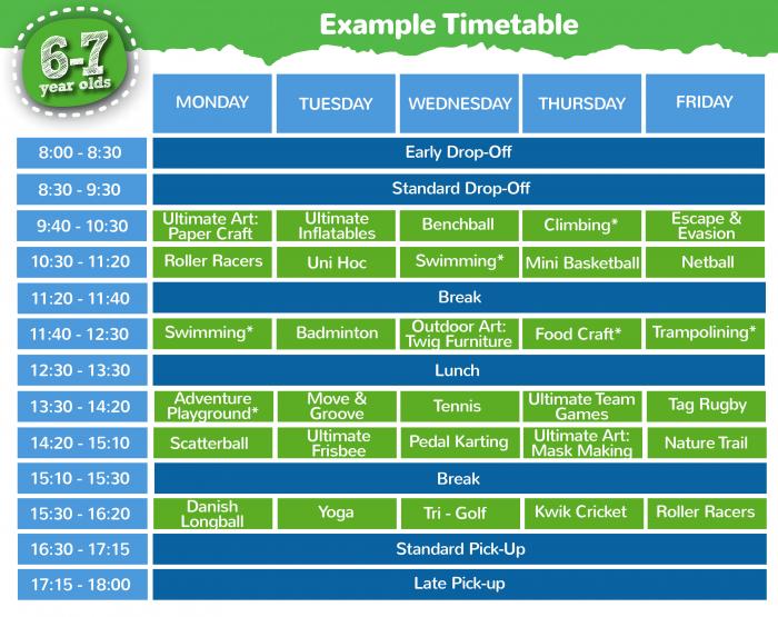 6 - 7 years timetable
