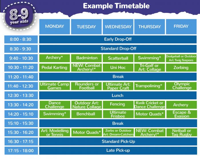 8 - 9 years timetable