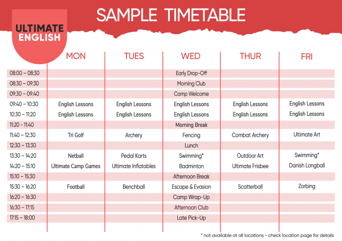 Ultimate English Example Timetable