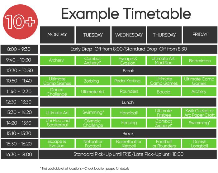 10-14 Years Sample Timetable