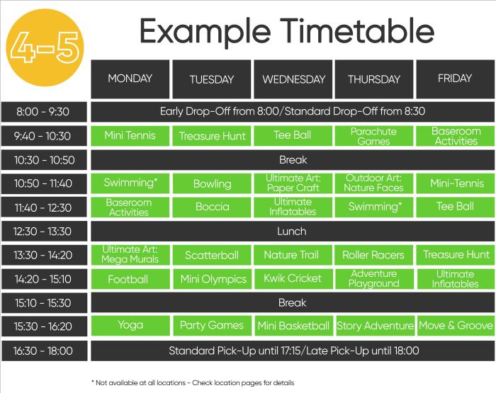 4-5 Years Sample Timetable