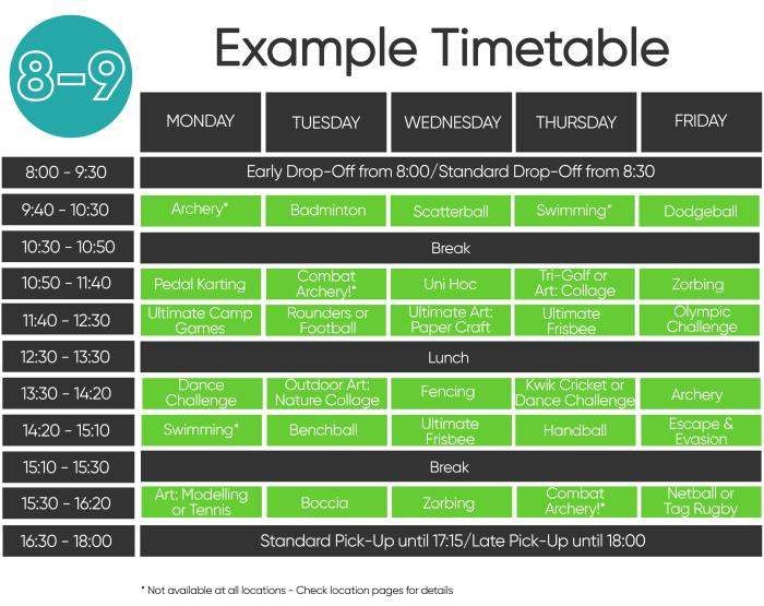 8-9 Years Sample Timetable