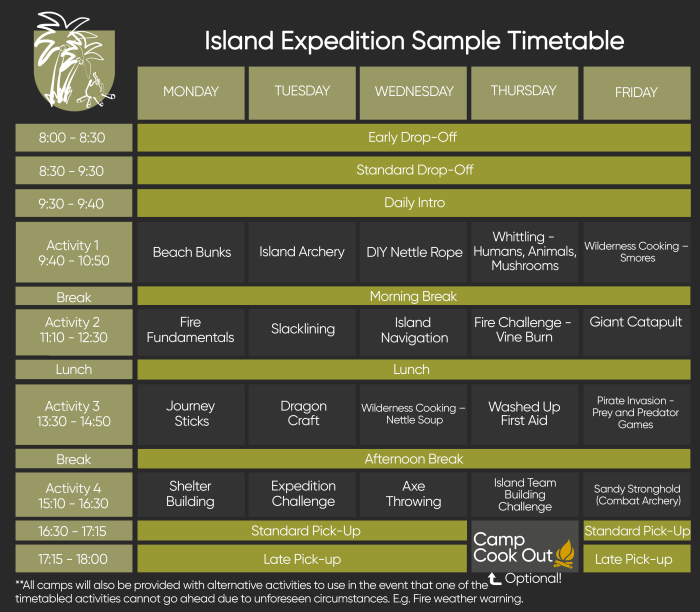 Island Expedition Timetable