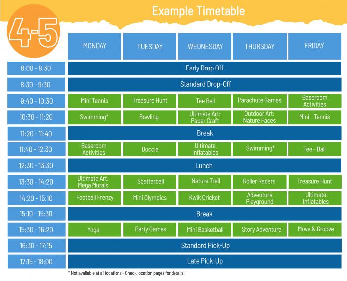 School Holiday Activity Timetable