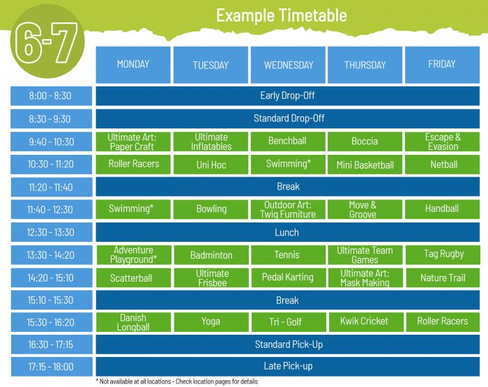 6-7 activity timetable