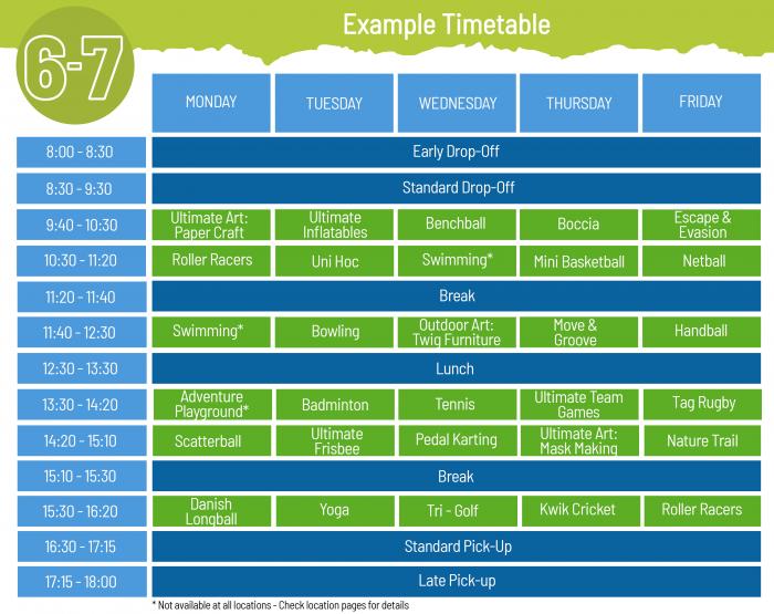 6-7 activity timetable