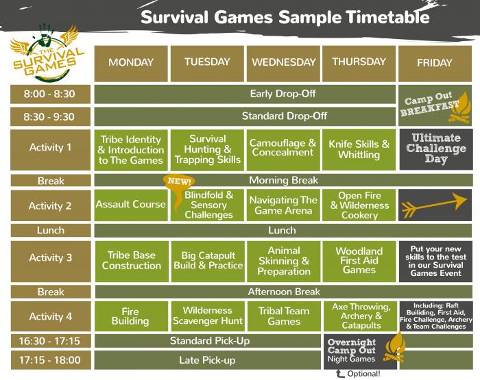 Survival Games Timetable