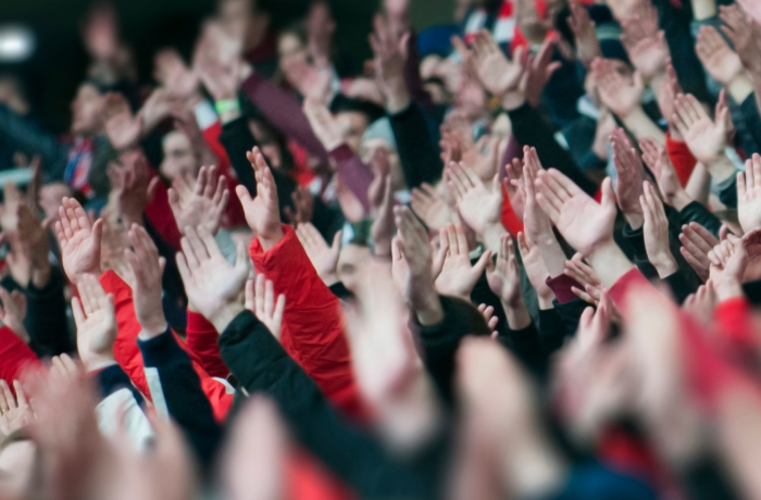 football fans cheering