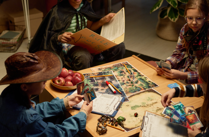 children playing aboard game