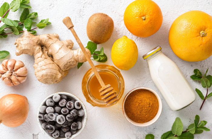 Immune boosting foods such as lemon, ginger and honey
