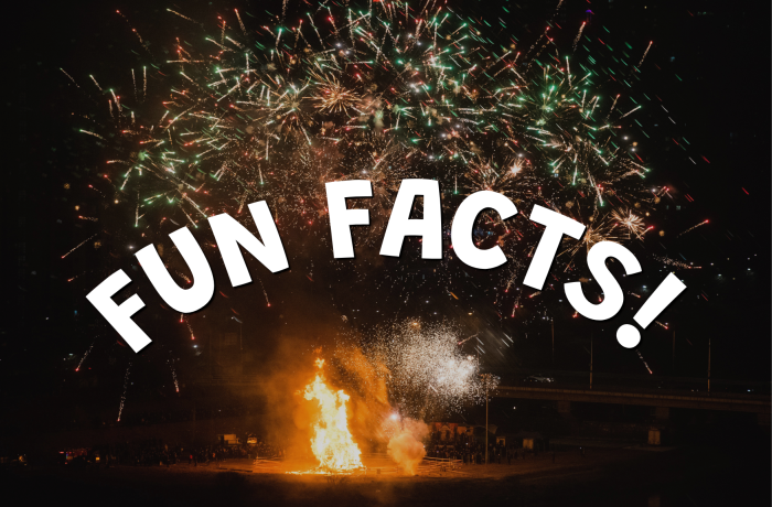 Bonfire night with fun facts text over the top