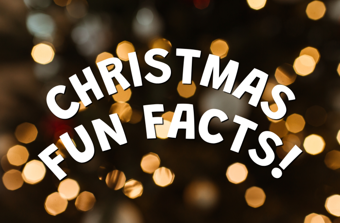Christmas Fun Facts text on a blured christmas light background
