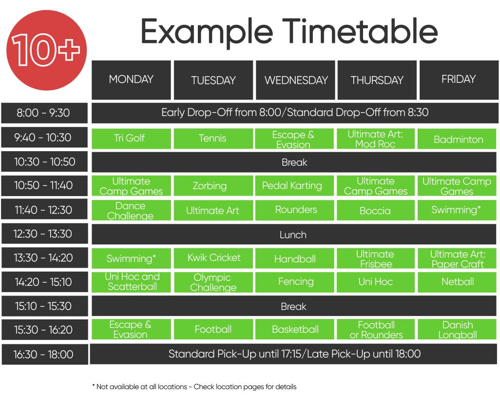 Example timetable