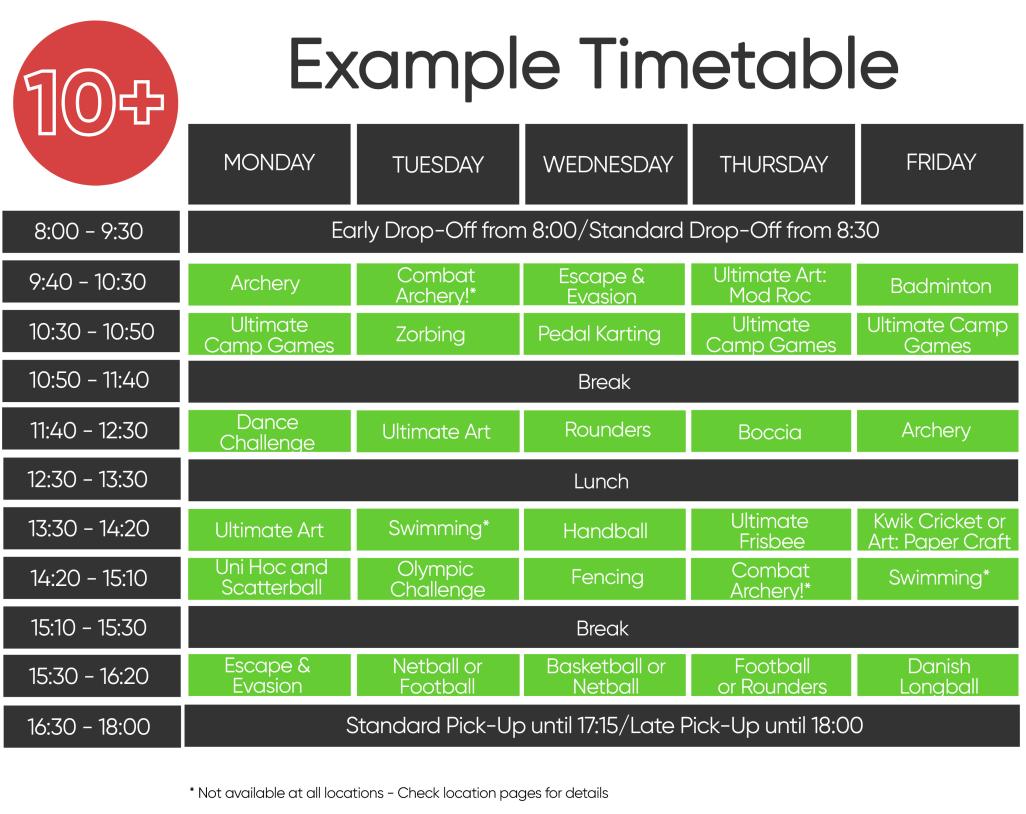 Example timetable