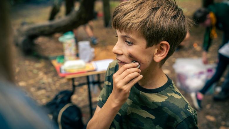 Boy applying face paint